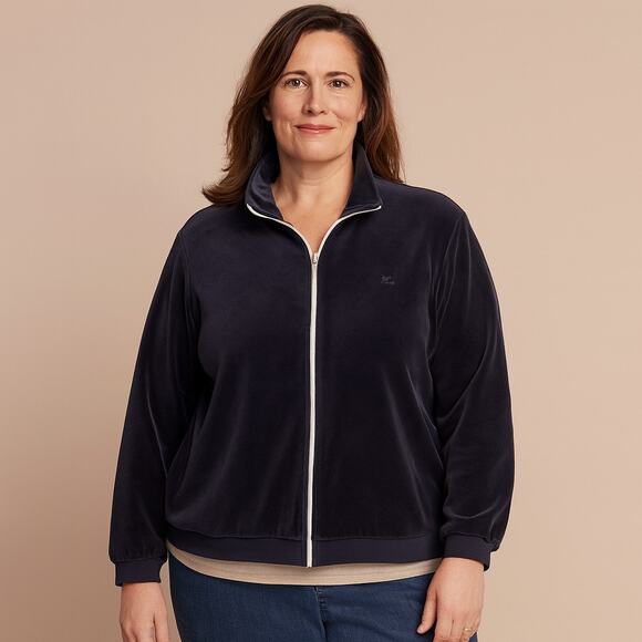Ralph Lauren Green Label Velour Zip Jacket Women’s 1X Navy Blue Full Zip - Picture 1 of 7